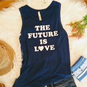Aeropostale The Future is Love Navy Pink Slashed Muscle Tank Women's Extra Small